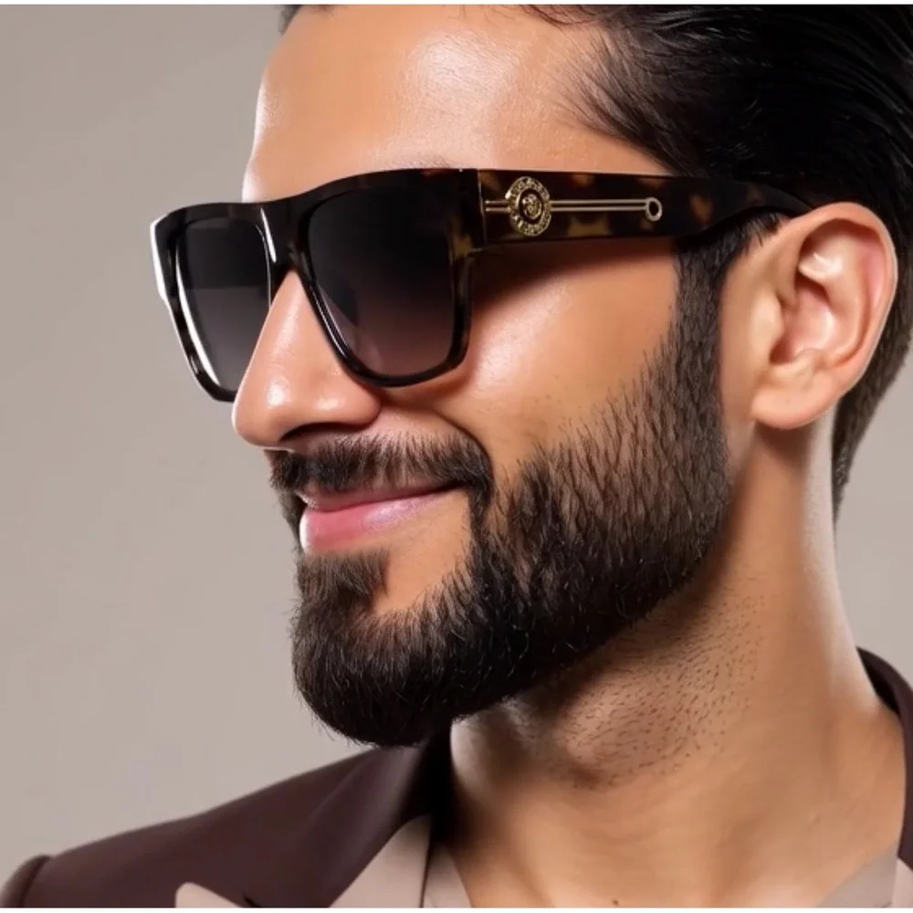 Stylish Tortoiseshell Sunglasses for Men UV400 Protection Gold Accent Classy New